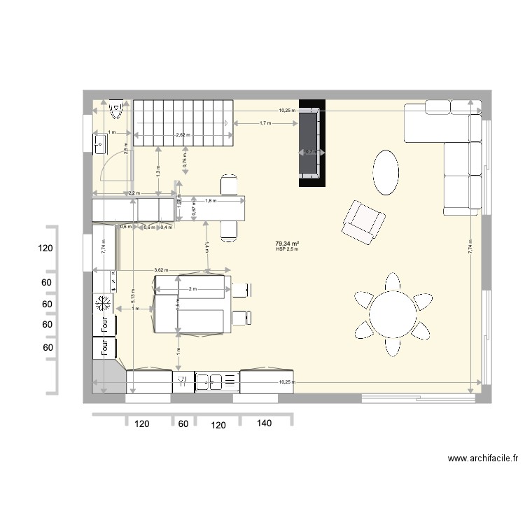 PLACO R1 V2. Plan de 1 pièce et 79 m2