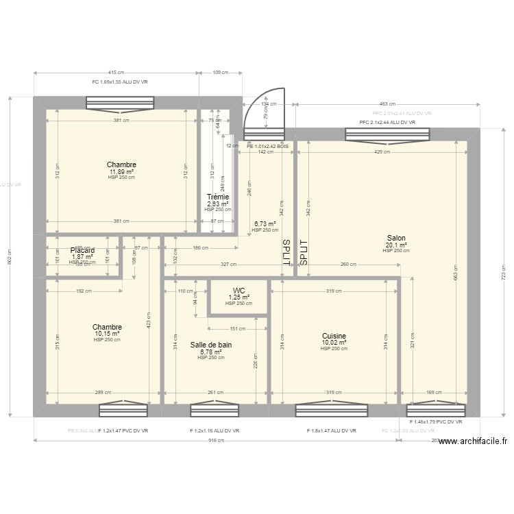 Fraunie . Plan de 14 pièces et 142 m2