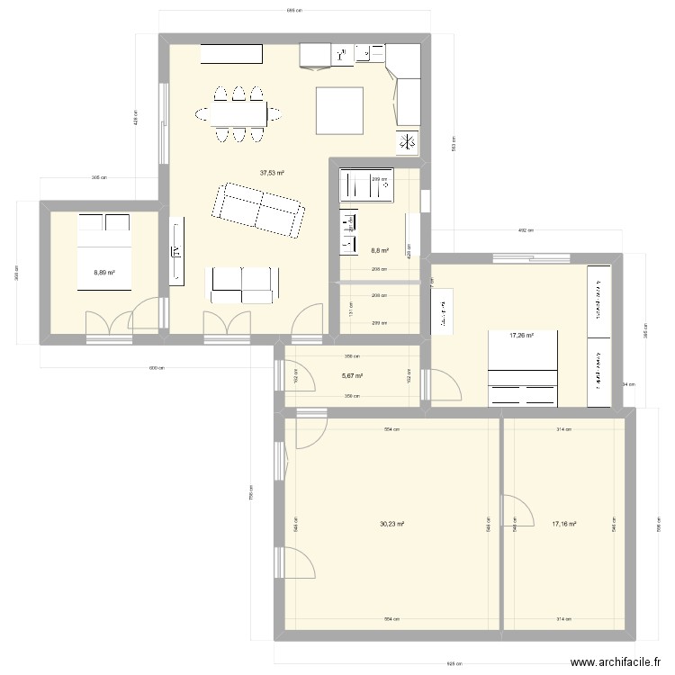 Extension_2. Plan de 7 pièces et 126 m2