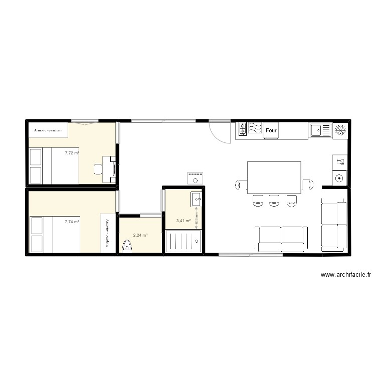 Maison container plan 2. Plan de 4 pièces et 21 m2