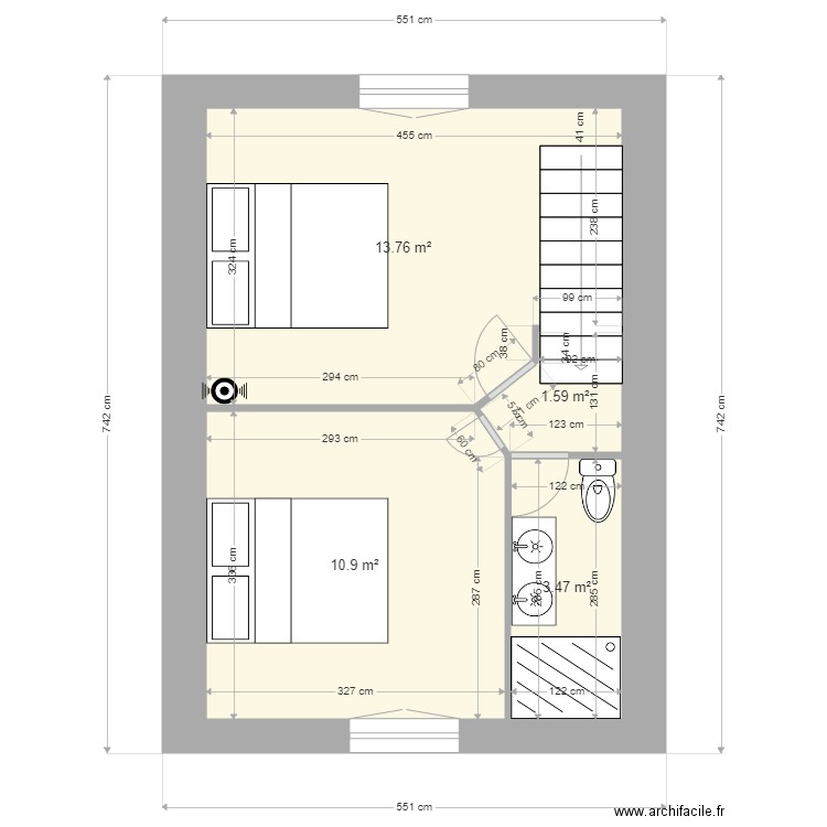 F3 rdc cote garage etage 1. Plan de 4 pièces et 30 m2