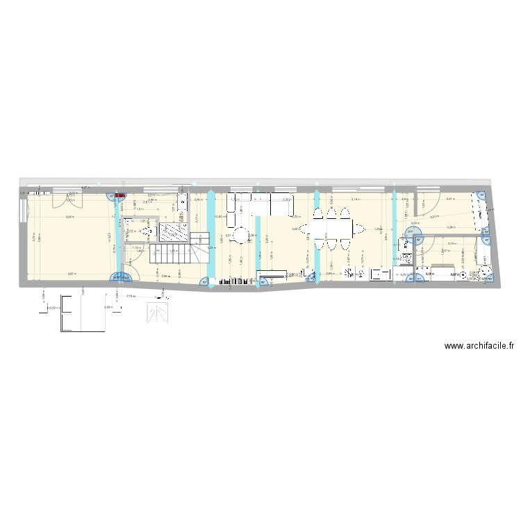 Projet 9 escalier 1/4 centré. Plan de 21 pièces et 149 m2