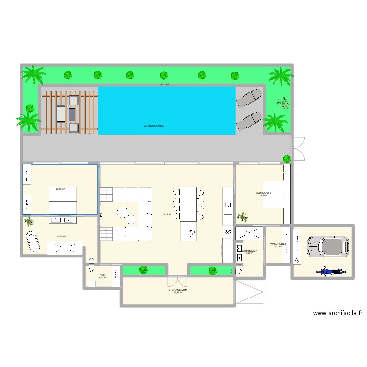 PLAN 1 ESTHER BALI. Plan de 13 pièces et 310 m2