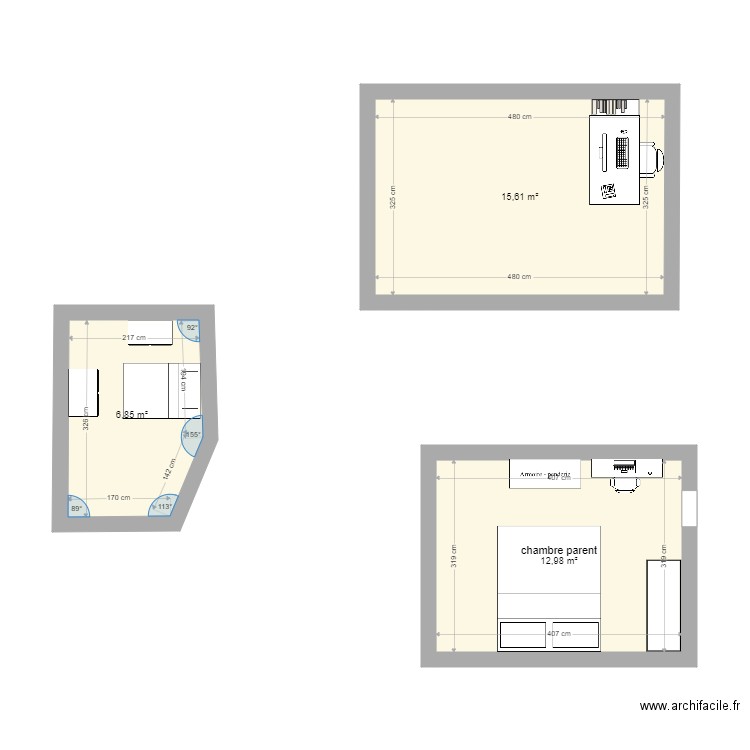 plan appart. Plan de 3 pièces et 35 m2