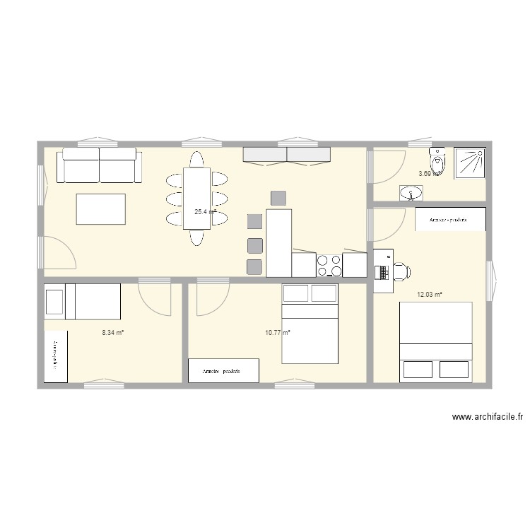 petite maison. Plan de 5 pièces et 60 m2