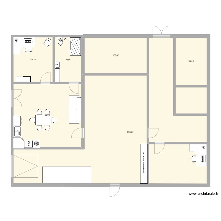 bureau facade. Plan de 6 pièces et 176 m2