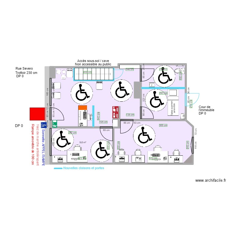 CENTRE OPHTALMOLOGIQUE DE L'OBSERVATOIRE APRES TRAVAUX espaces de rotation. Plan de 10 pièces et 62 m2