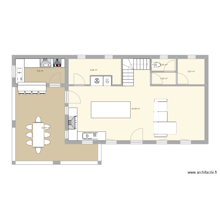 Plan 1 - 60m² avec terrasse couverte. Plan de 7 pièces et 88 m2