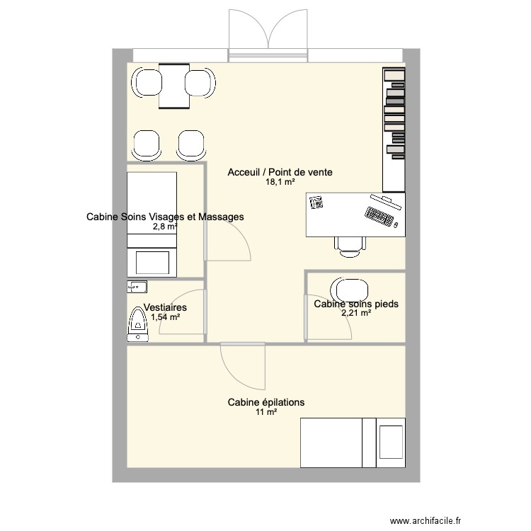 Institut. Plan de 5 pièces et 36 m2