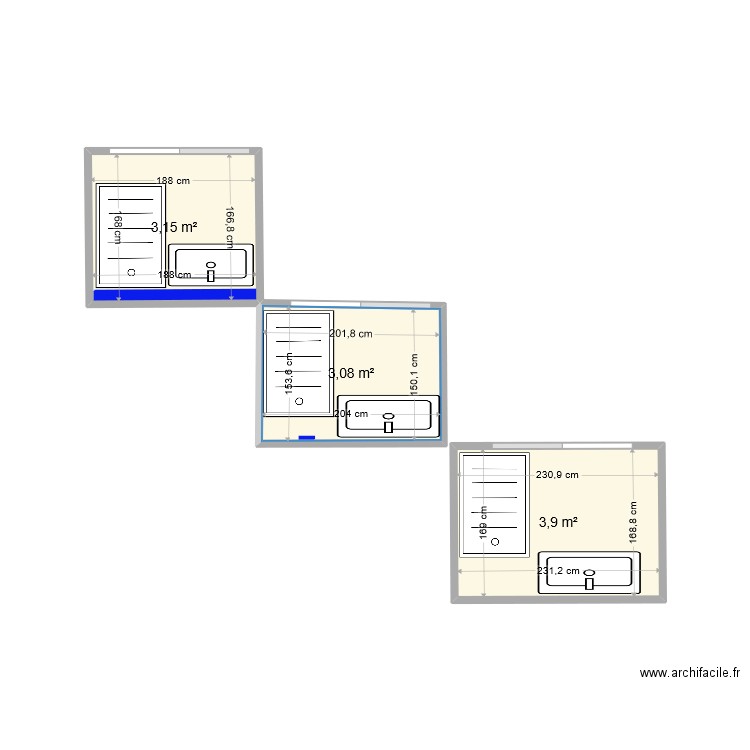 Salle de Bain_Chalin. Plan de 3 pièces et 10 m2