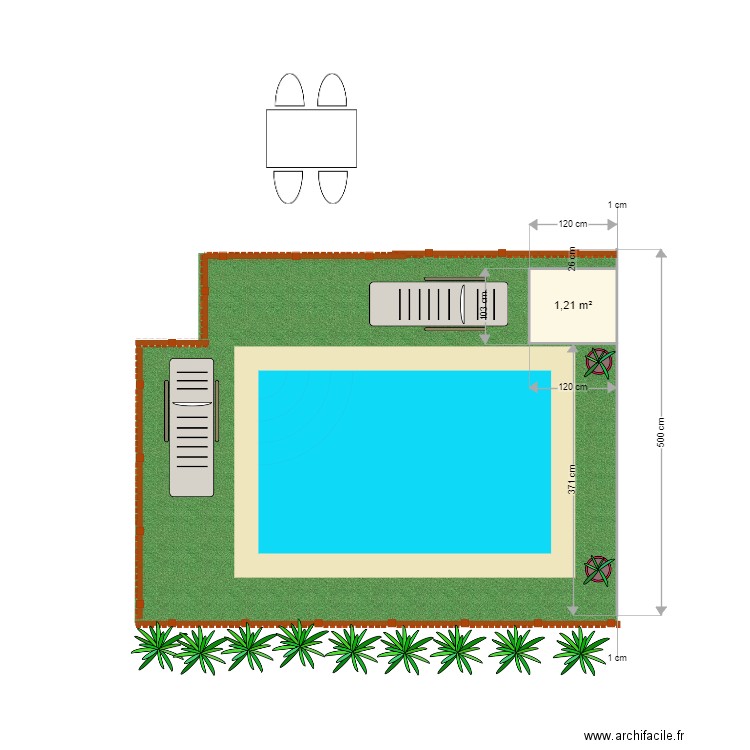 piscine. Plan de 1 pièce et 1 m2