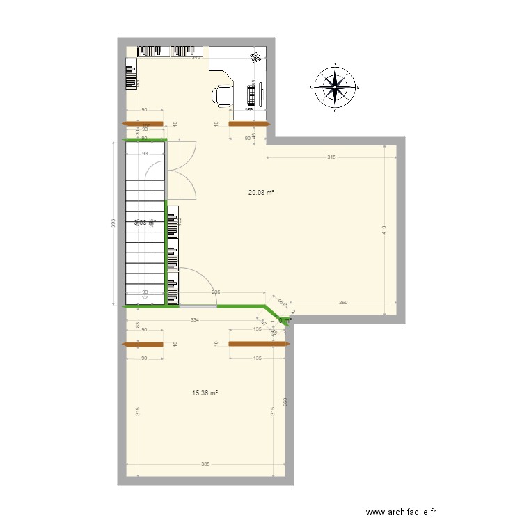 Bureaux V01. Plan de 4 pièces et 49 m2