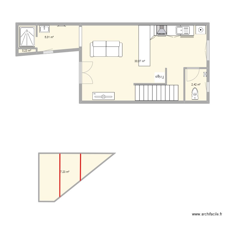 GARE. Plan de 5 pièces et 45 m2