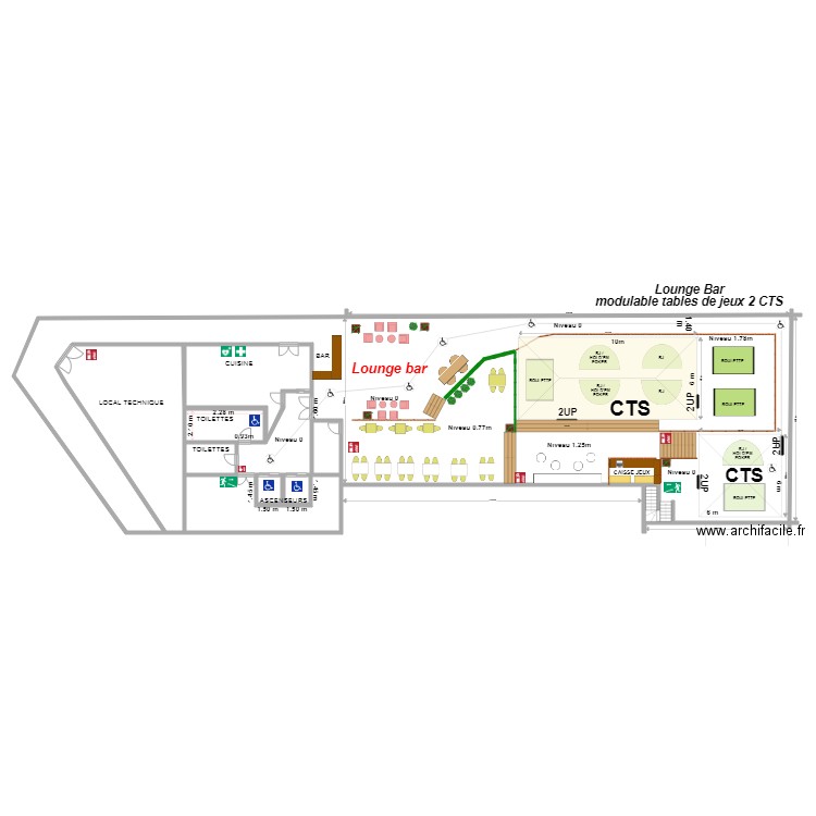 3 Sénario restauration cocktail 2 CTS modulable tables de jeux. Plan de 0 pièce et 0 m2
