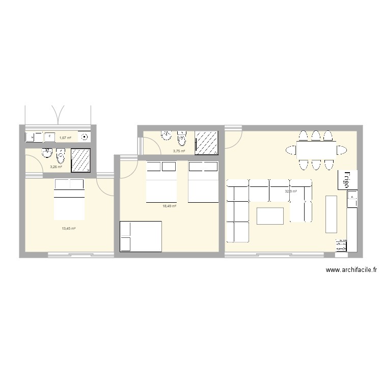 Vergara Gallo OP1. Plan de 6 pièces et 74 m2