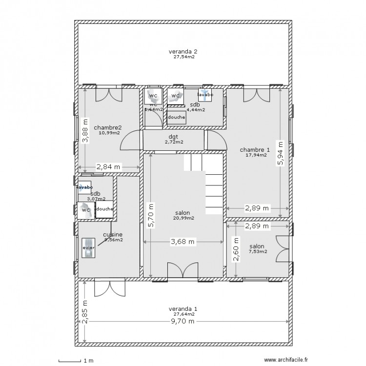 ducos avec les deux verandas. Plan de 0 pièce et 0 m2