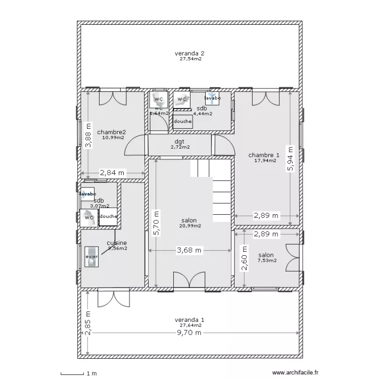 ducos avec les deux verandas. Plan de ducos avec les deux verandas. Plan de