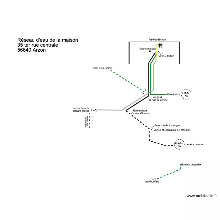 R&eacute;seau eau Arzon. Plan de 
