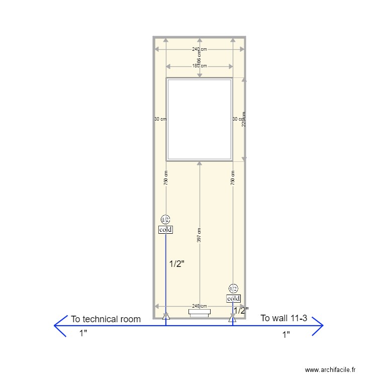 wall 11 4 cabinet and piping X 3. Plan de 1 pièce et 18 m2