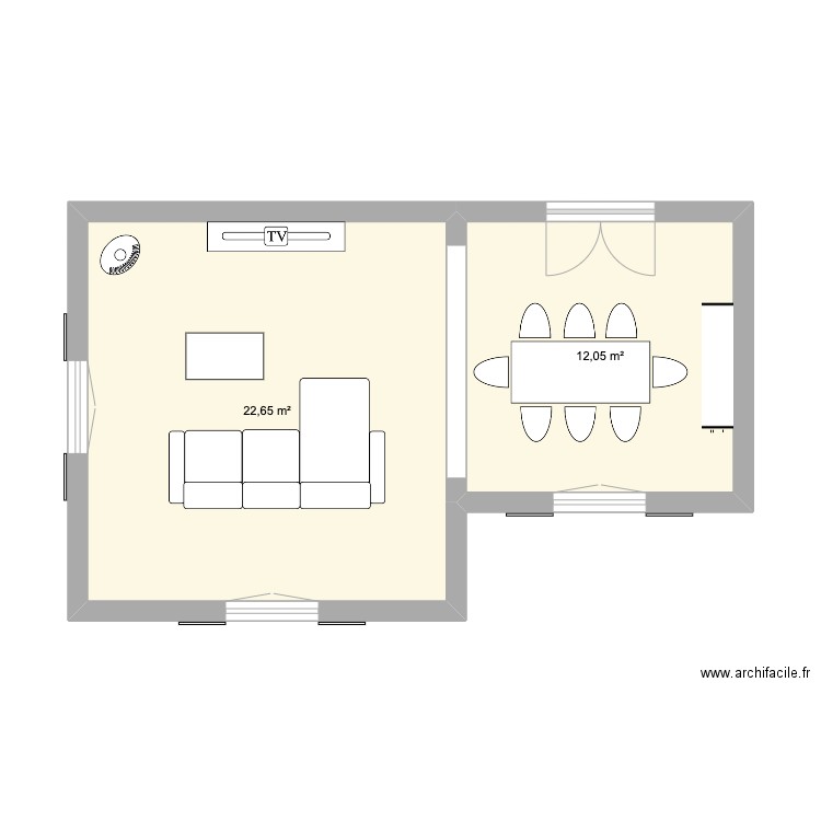 Amenagement Salon 1. Plan de 2 pièces et 35 m2