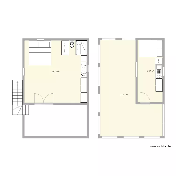 Maison 25m2 1 &eacute;tage. Plan de 