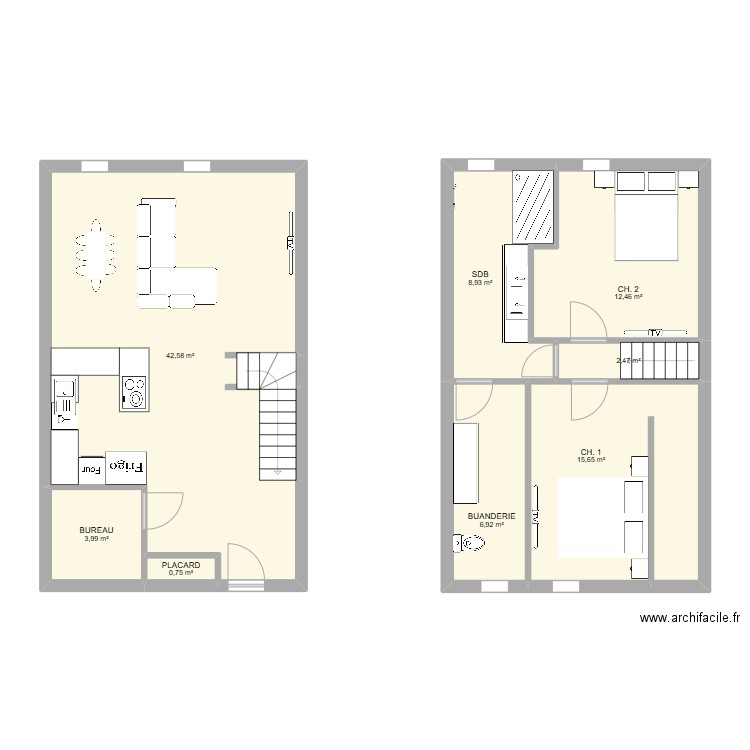 Maison 2. Plan de 8 pièces et 94 m2