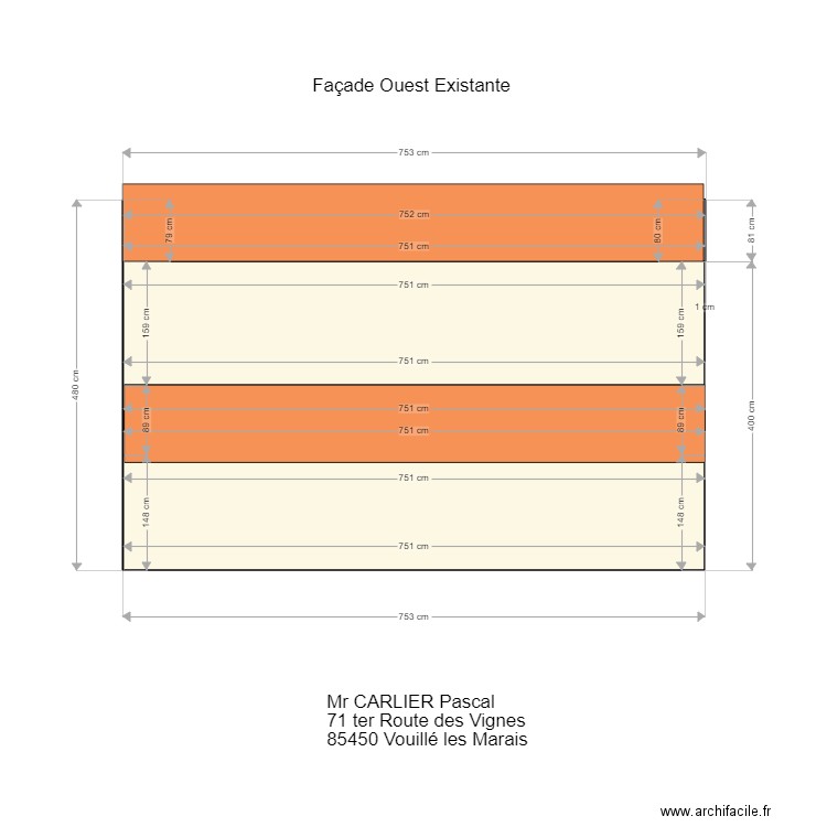 Façade Ouest existante. Plan de 0 pièce et 0 m2