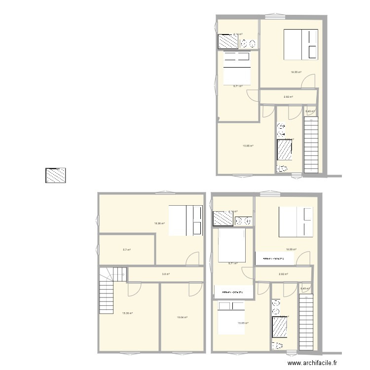 3 CHAMBRES. Plan de 0 pièce et 0 m2