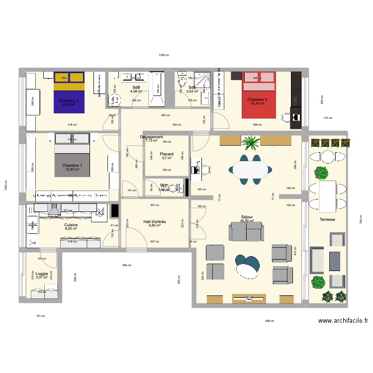 Méditerranée. Plan de 15 pièces et 121 m2