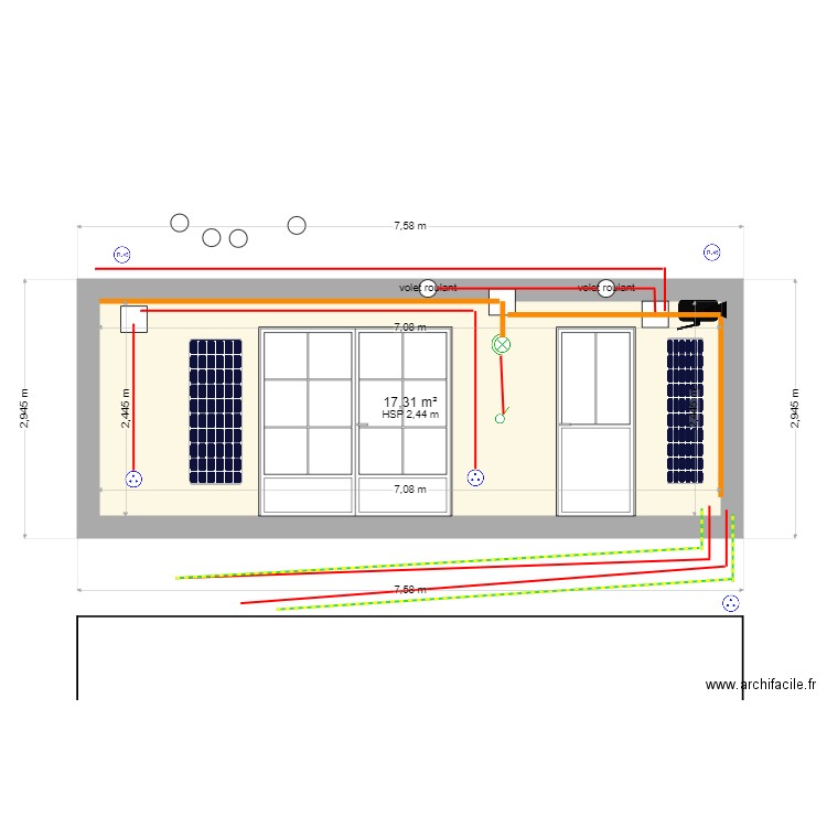 elec salon terrasse. Plan de 1 pièce et 17 m2