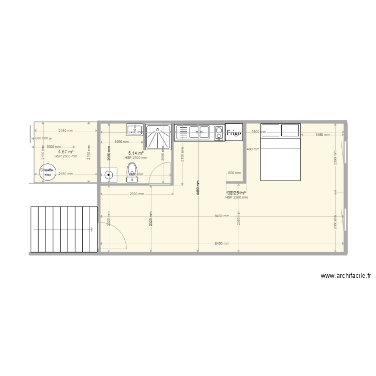 bolbec eglise.1. Plan de 3 pièces et 42 m2