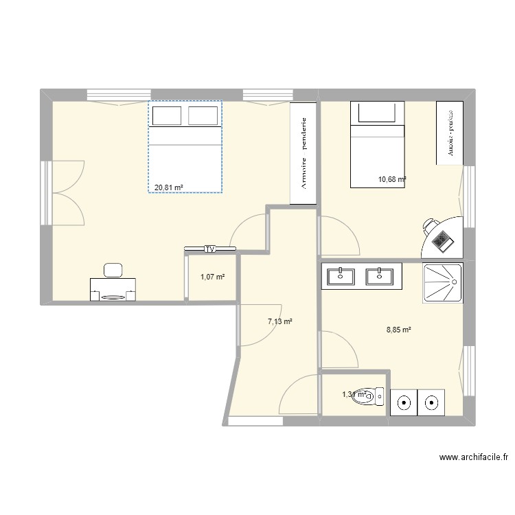 BUZZ hOME chambre projet 4. Plan de 6 pièces et 50 m2