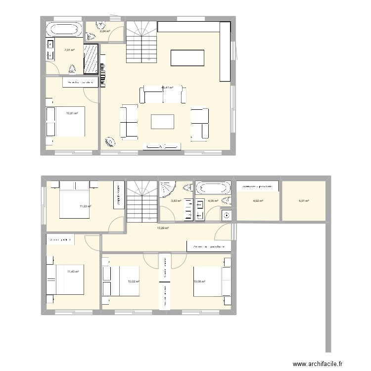 petit chalet. Plan de 13 pièces et 139 m2