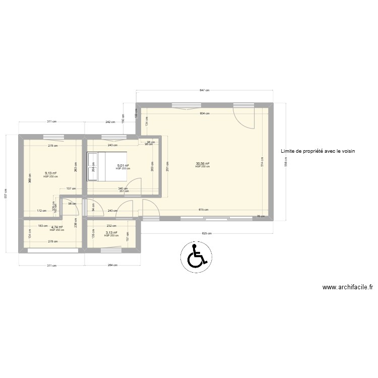 Yeu 2a. Plan de 5 pièces et 57 m2