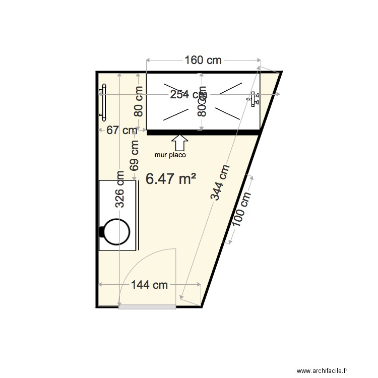 salle de bains douche à gauche meuble à droite. Plan de 0 pièce et 0 m2