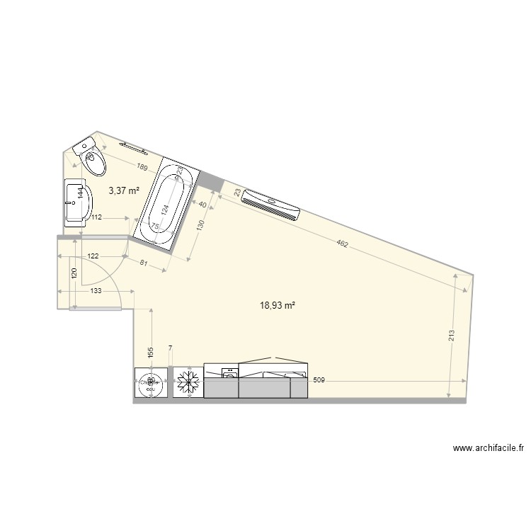 St Ambroix VF. Plan de 3 pièces et 22 m2