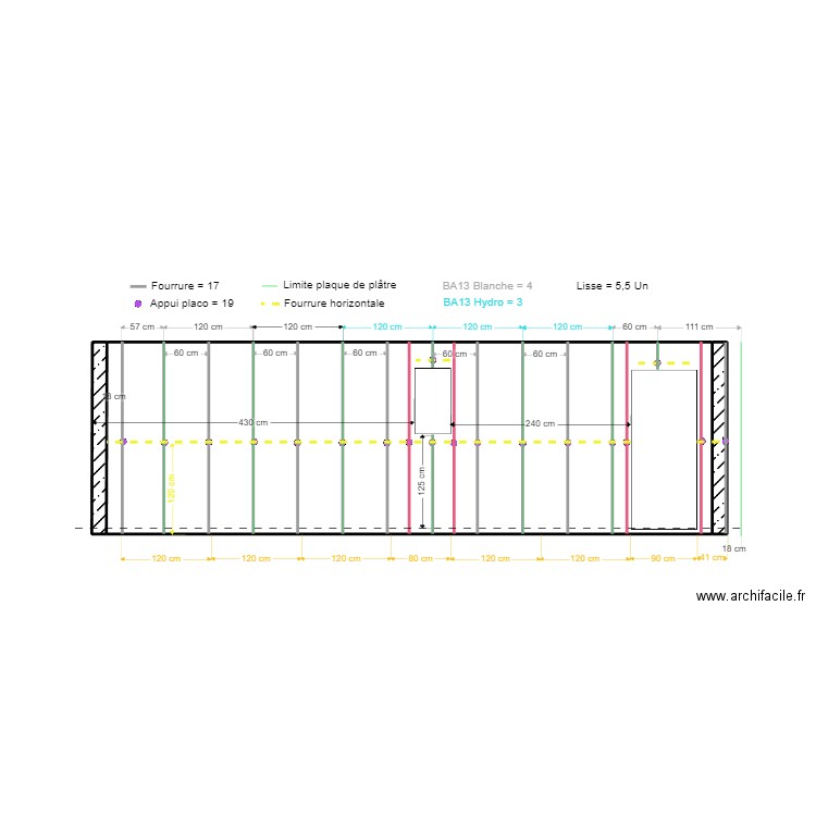 PLAN PLACO FACADE EST. Plan de 3 pièces et 22 m2