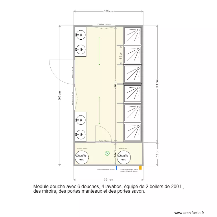 Module 6 douches 6030. Plan de 