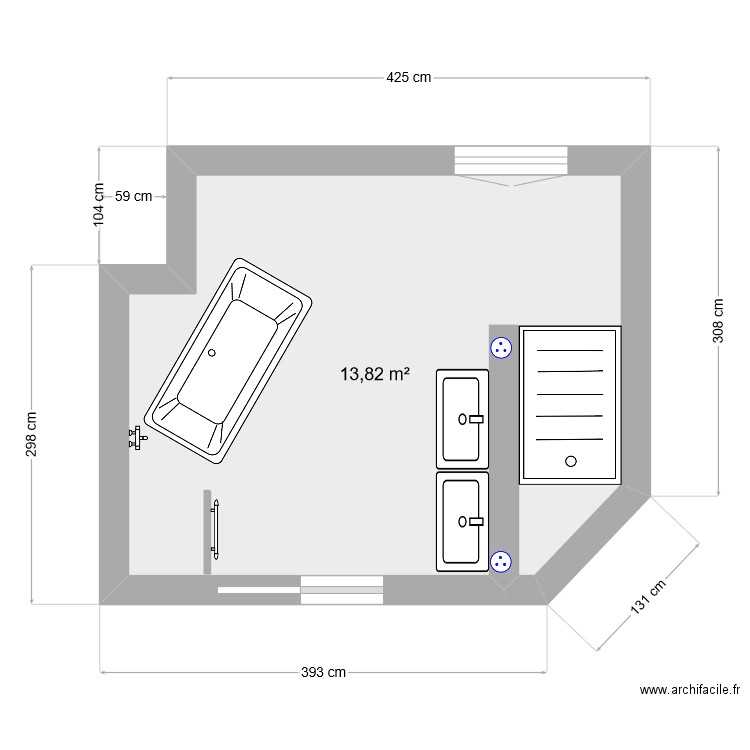 salle de bain parents. Plan de 1 pièce et 14 m2