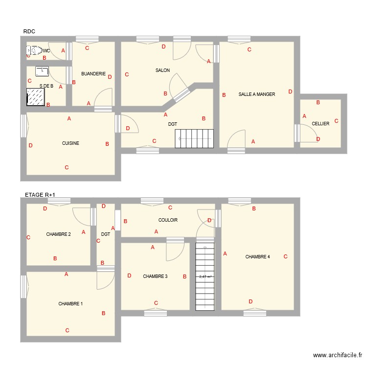 NOUHAUD. Plan de 15 pièces et 108 m2