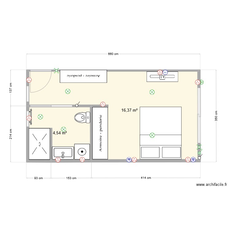 aménagement garage version Denise 2. Plan de 2 pièces et 21 m2