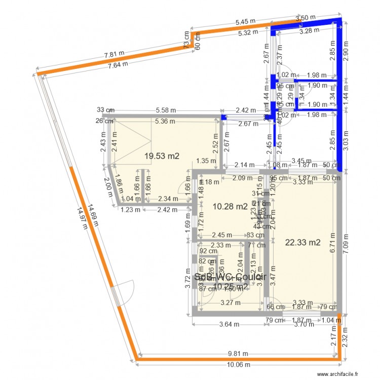 Aggrandissement . Plan de 0 pièce et 0 m2