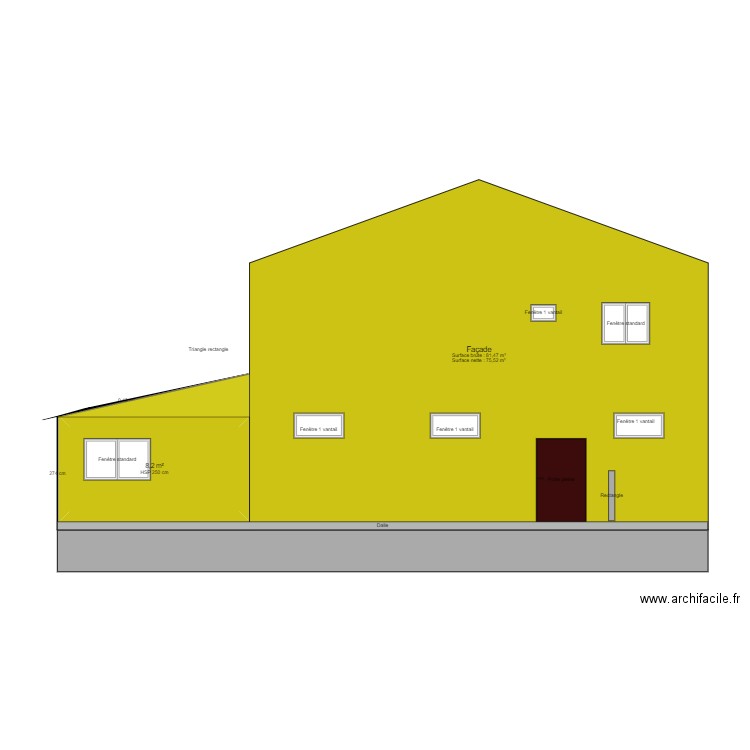 SALLE DES FËTES PIGNON DROIT COULEUR. Plan de 1 pièce et 8 m2