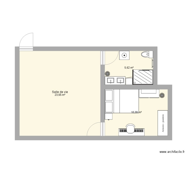 Appartement . Plan de 3 pièces et 39 m2
