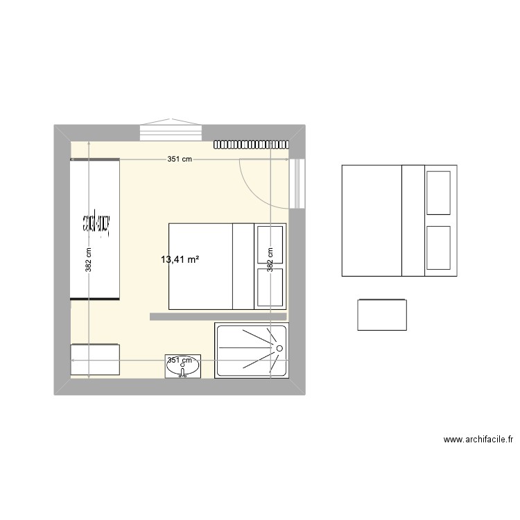 chambre 5. Plan de 1 pièce et 13 m2