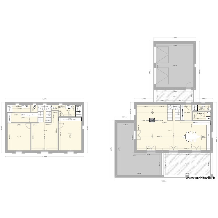 Extension. Plan de 15 pièces et 288 m2