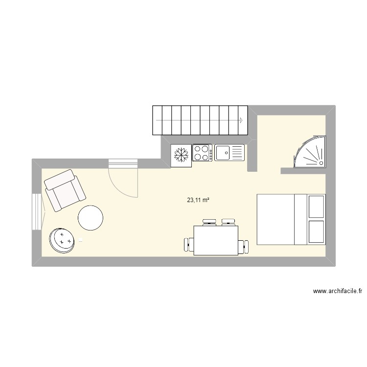 6ter rdc  coin lit. Plan de 1 pièce et 23 m2