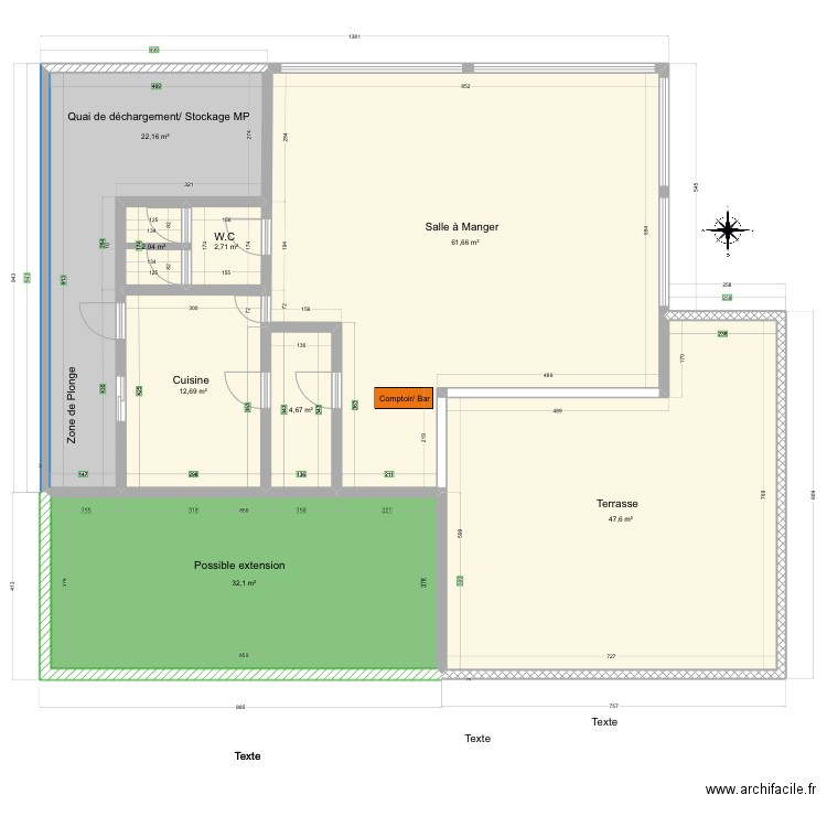 EMSP Cantine. Plan de 8 pièces et 186 m2