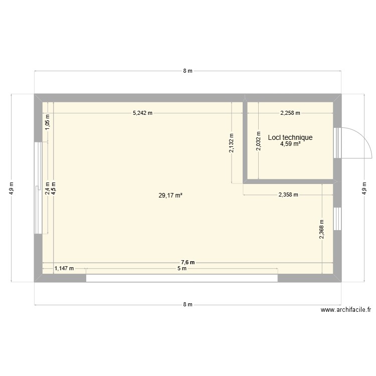 Pool house mairie 2. Plan de 2 pièces et 34 m2