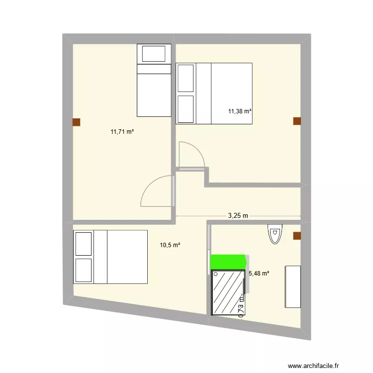 Etage petite maison. Plan de 4  et 39 m²